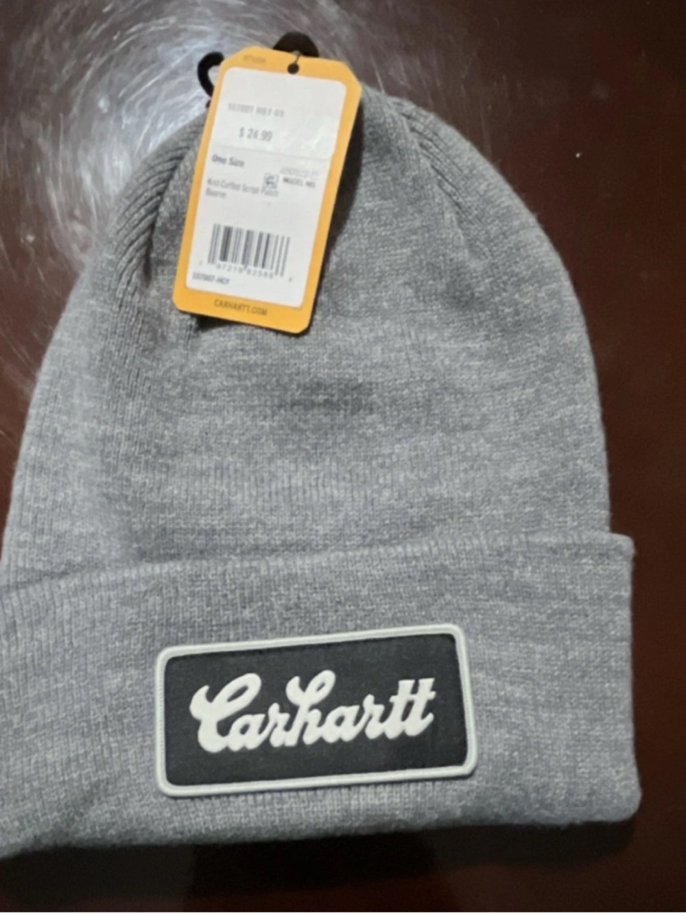 Carhartt Gray Knit Beanie with Script Logo Patch